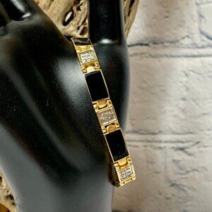 KANJI Symbols 7” Black Enamel Gold-Tone Link Bracelet